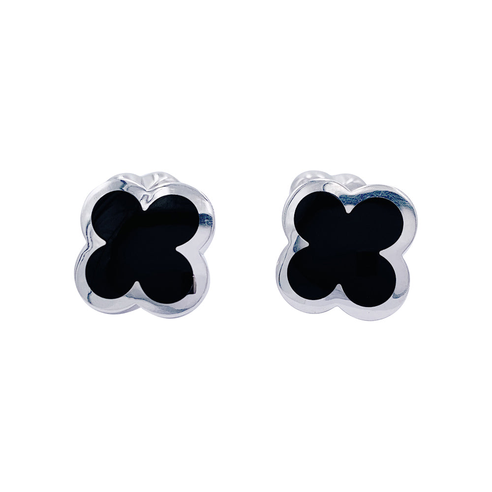 Boutons de manchette Van Cleef & Arpels, "Pure Alhambra", or blanc, onyx.