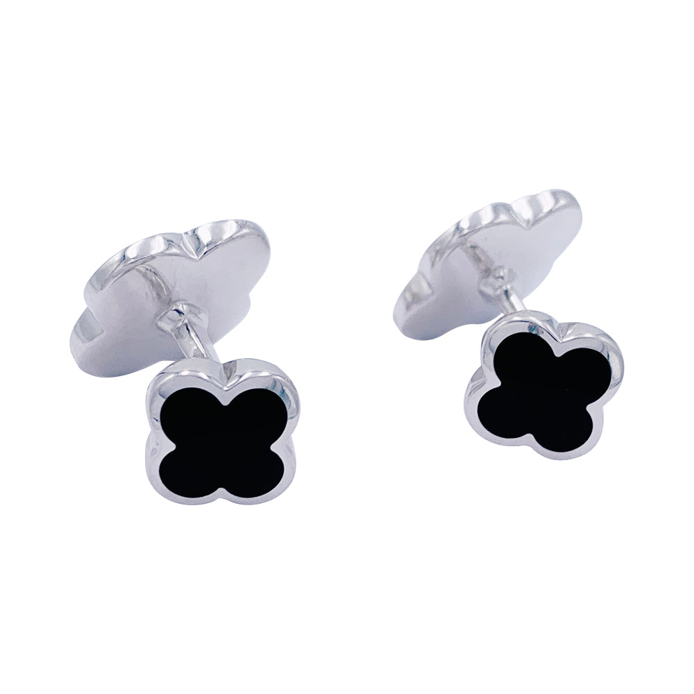 Van Cleef & Arpels cufflinks, "Pure Alhambra", white gold, onyx.