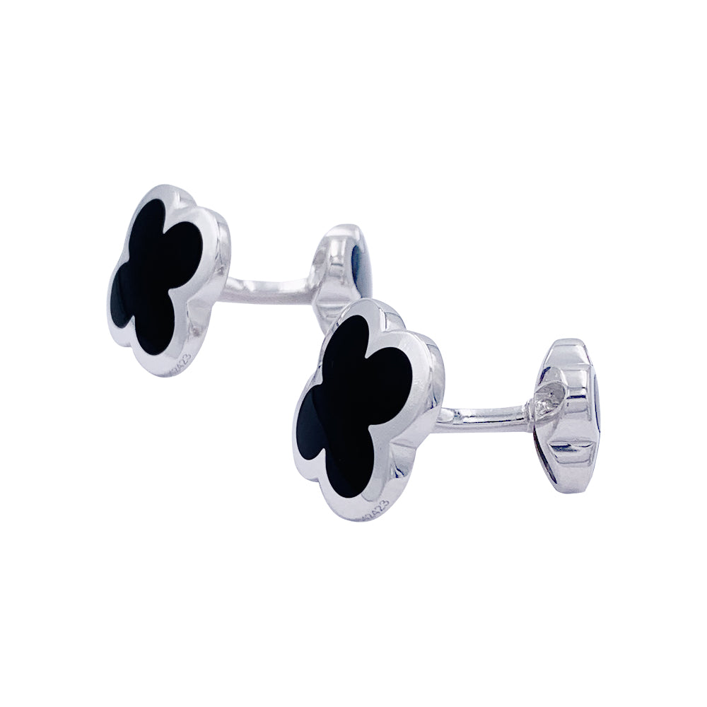 Van Cleef & Arpels cufflinks, "Pure Alhambra", white gold, onyx.