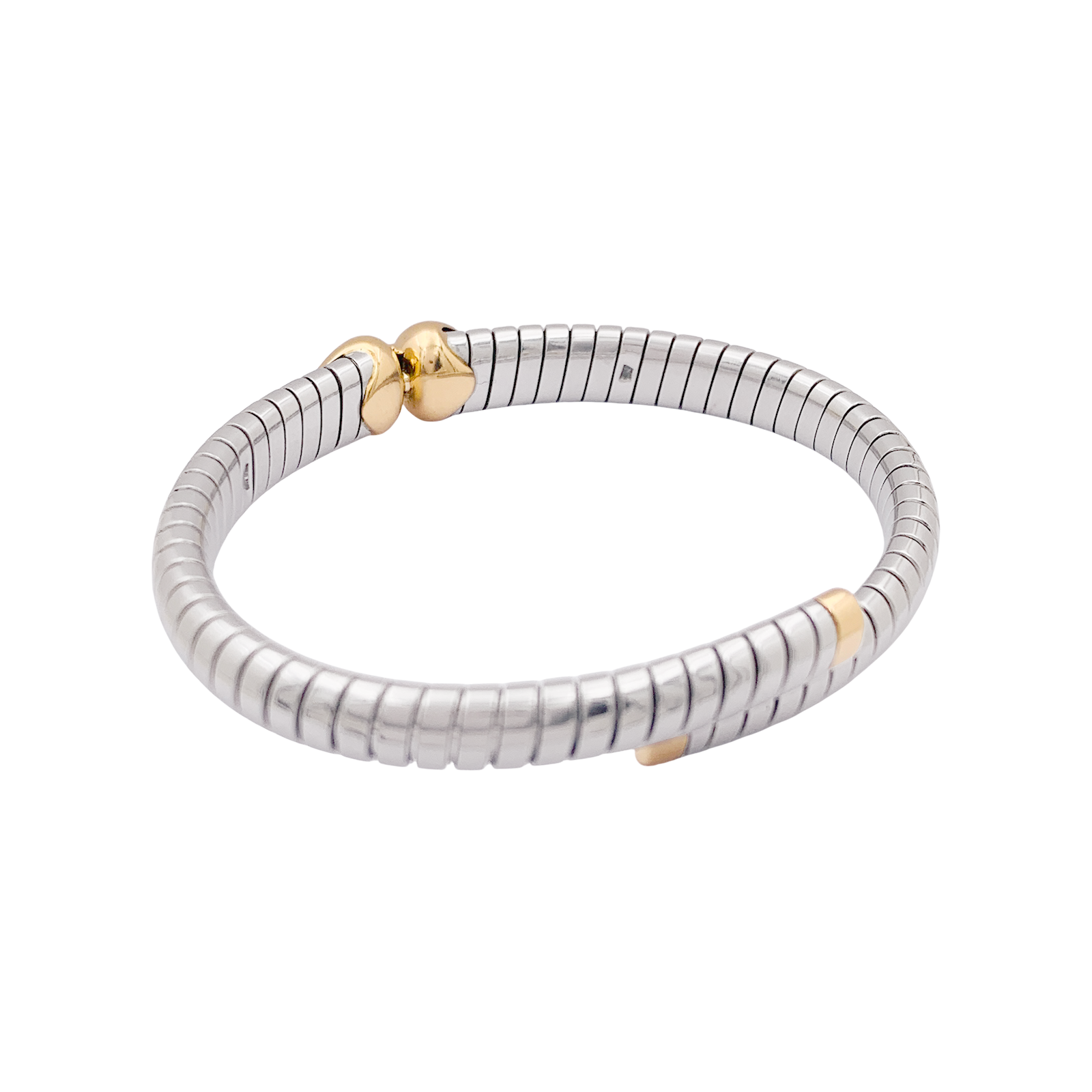 Bracelet Bulgari, "Doppio Cuore", or et acier.