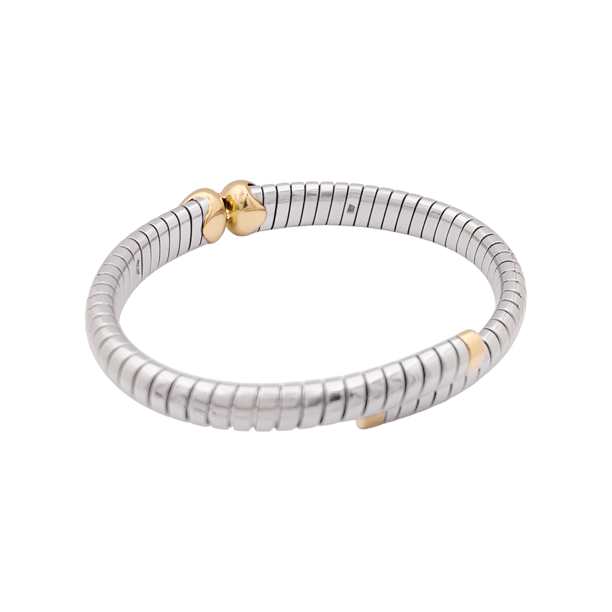 Bracelet Bulgari, "Doppio Cuore", or et acier. - Maison Eloe