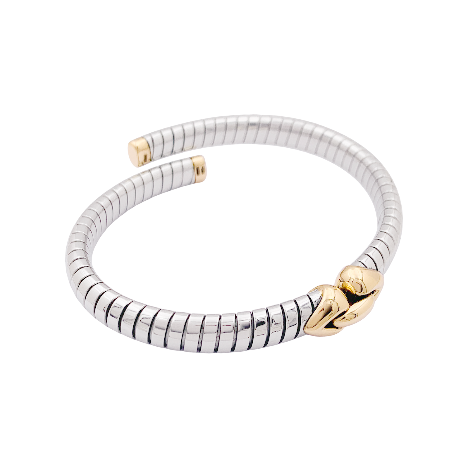 Bracelet Bulgari, "Doppio Cuore", or et acier.