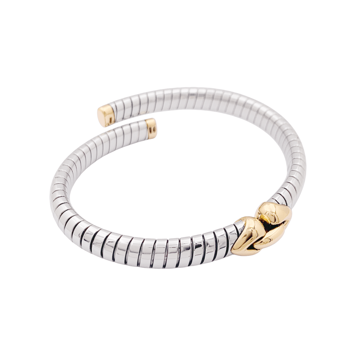 Bracelet Bulgari, "Doppio Cuore", or et acier. - Maison Eloe