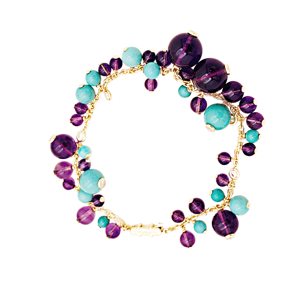 Bracelet CARTIER, modèle "Délices de Goa", or rose, améthyste, turquoises et diamants. - Maison Eloe