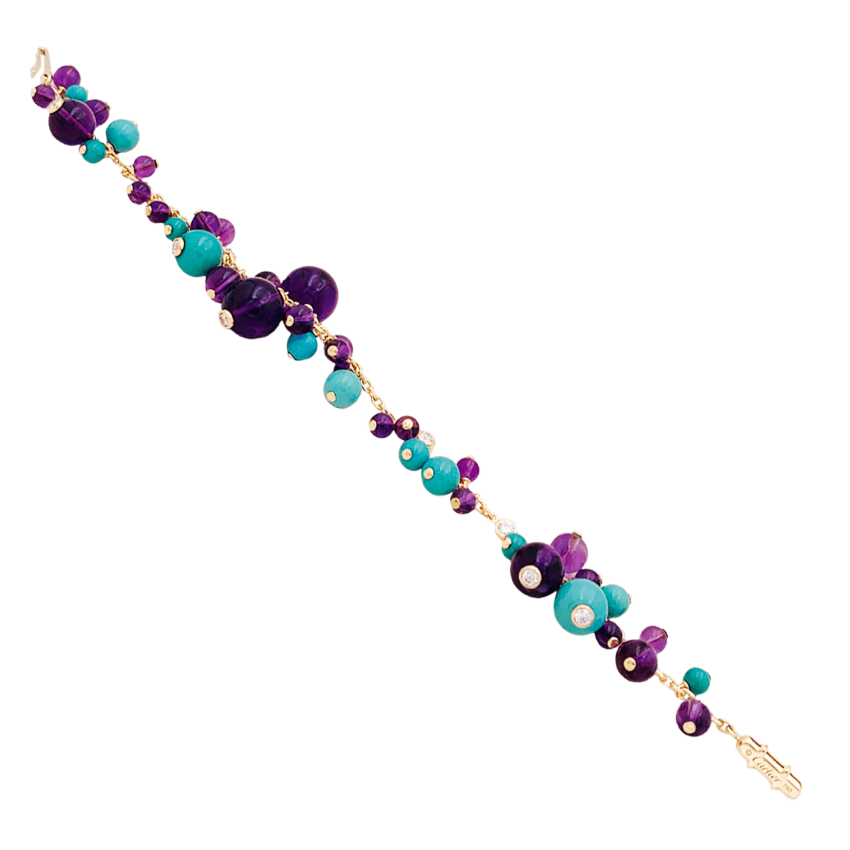 Bracelet CARTIER, modèle "Délices de Goa", or rose, améthyste, turquoises et diamants. - Maison Eloe