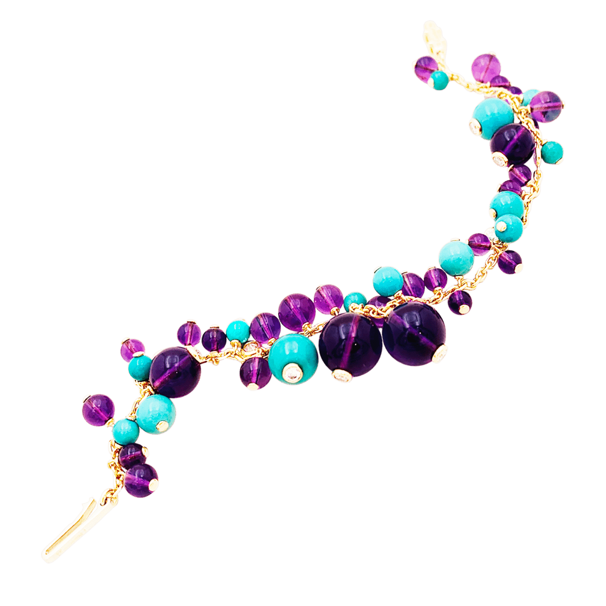 Bracelet CARTIER, modèle "Délices de Goa", or rose, améthyste, turquoises et diamants. - Maison Eloe
