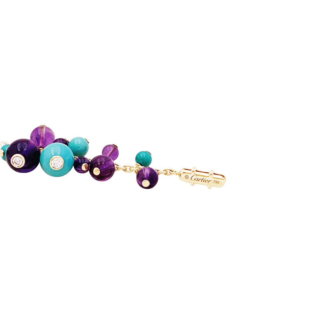 Bracelet CARTIER, modèle "Délices de Goa", or rose, améthyste, turquoises et diamants. - Maison Eloe