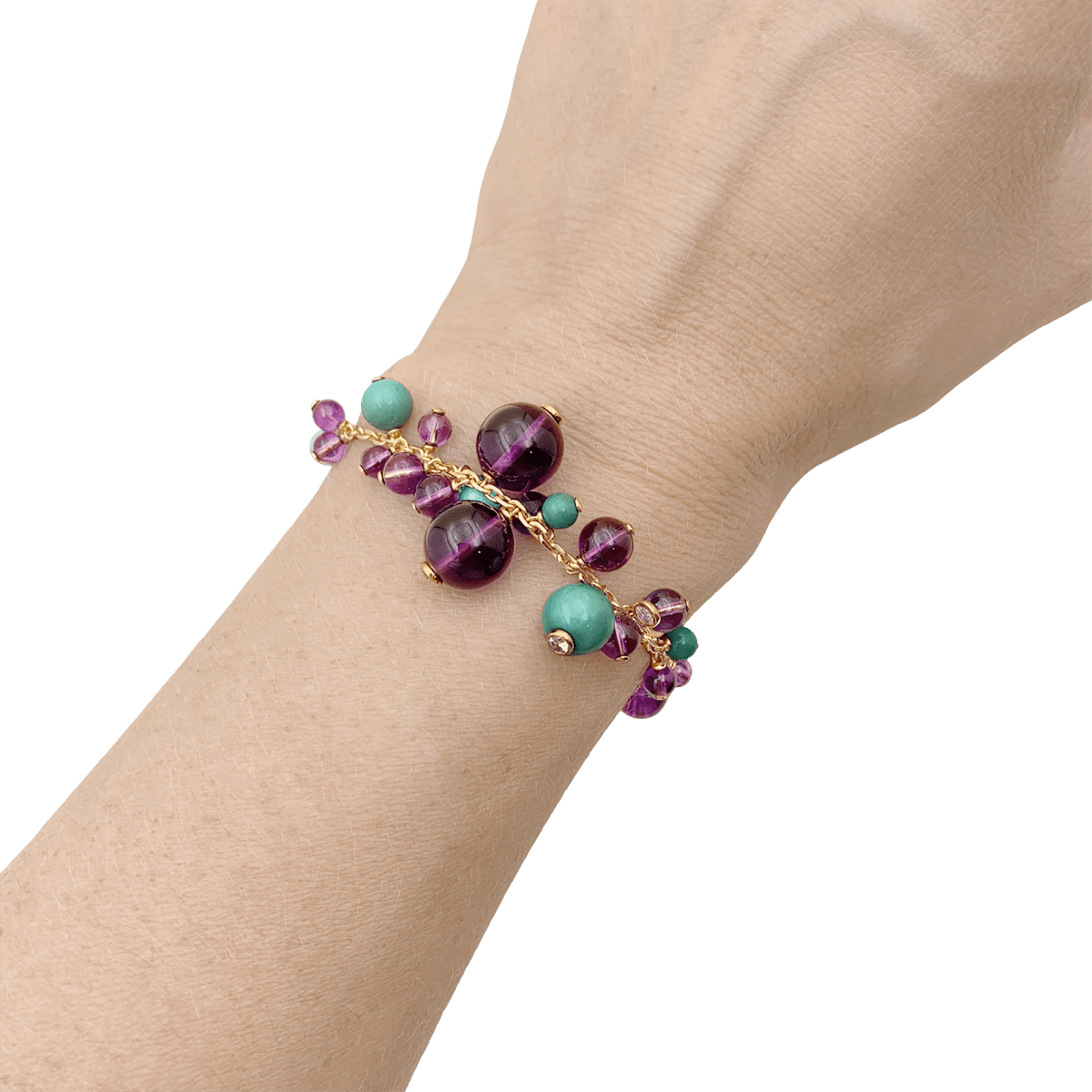 Bracelet CARTIER, modèle "Délices de Goa", or rose, améthyste, turquoises et diamants. - Maison Eloe