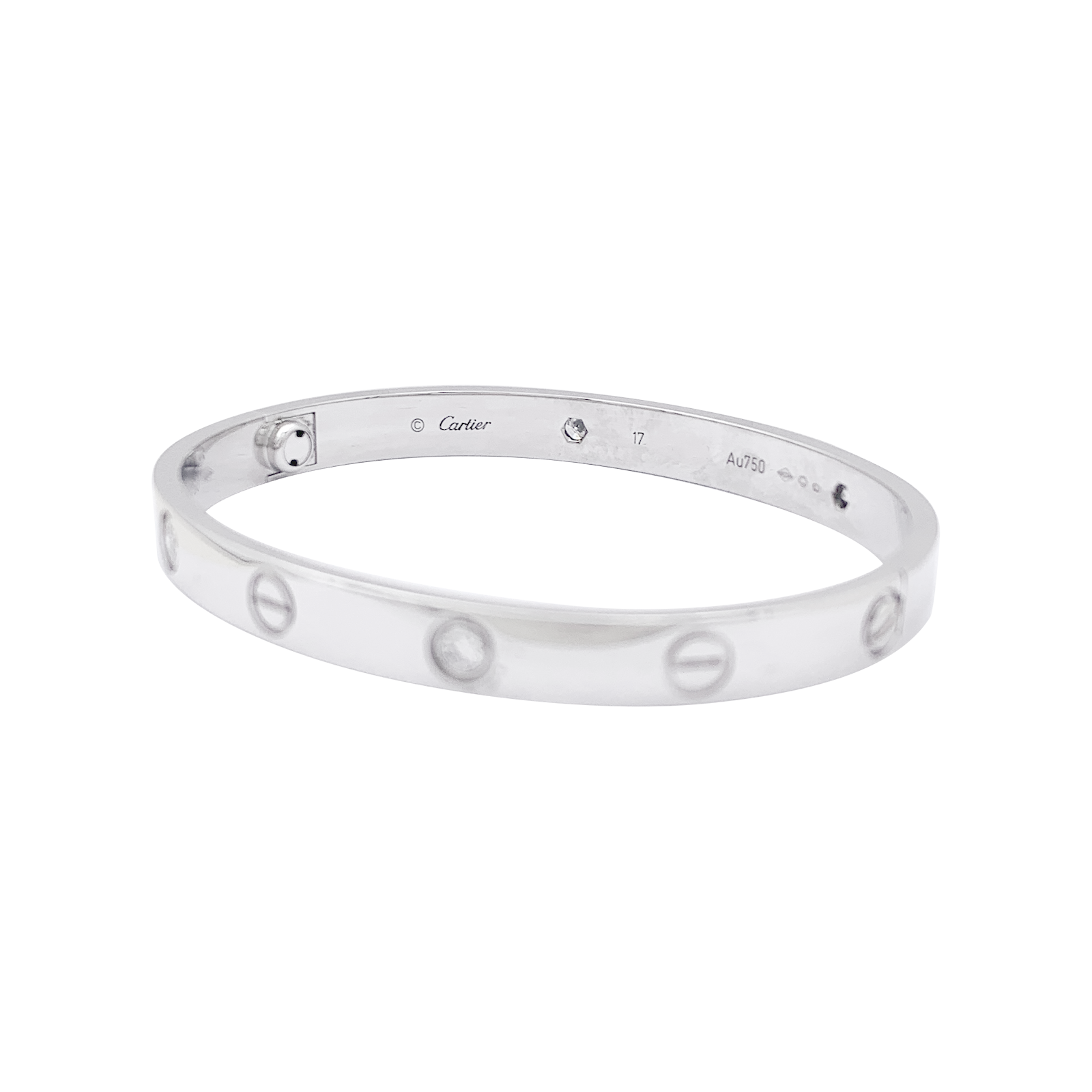Bracelet Cartier, "Love", or blanc et diamants.