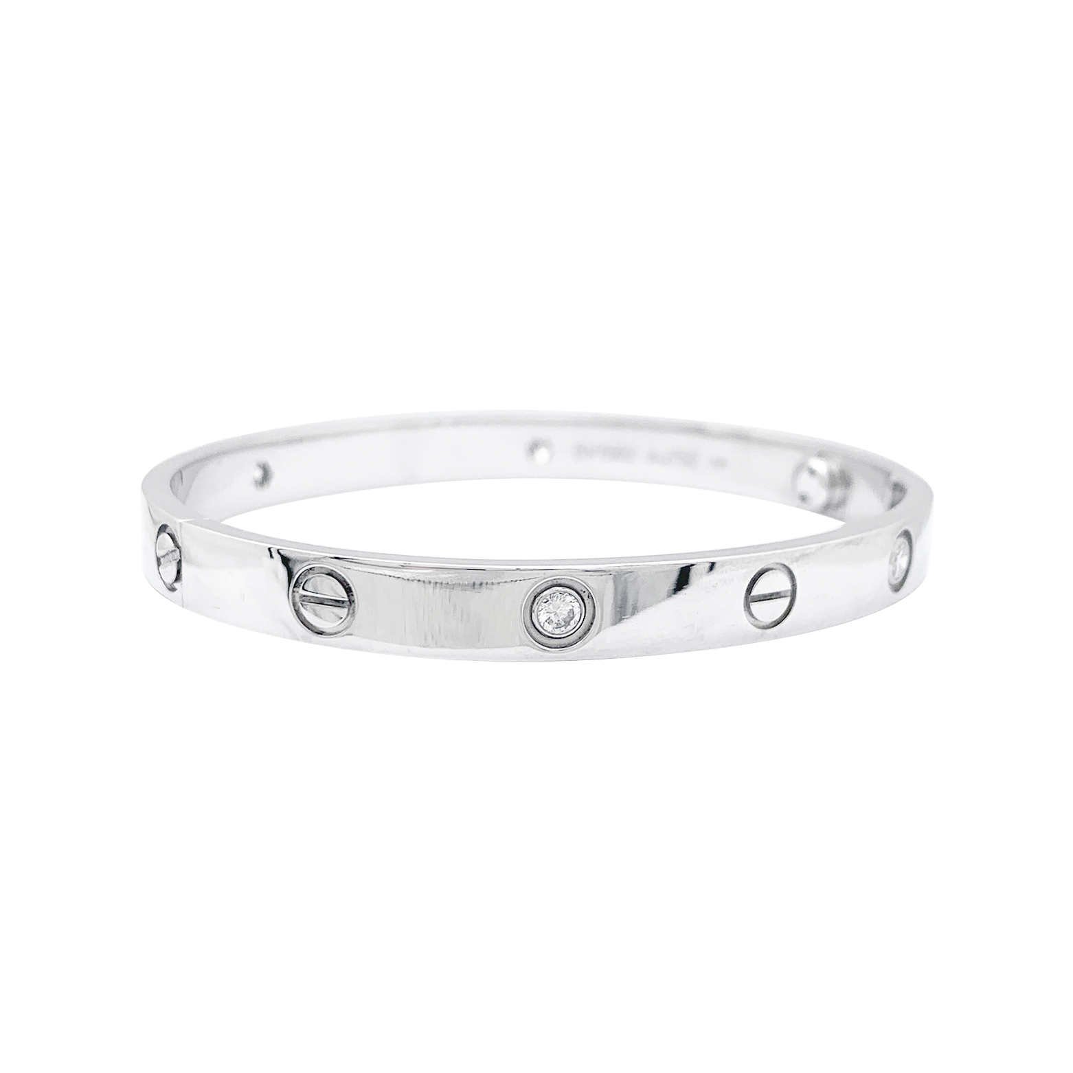 Bracelet Cartier, "Love", or blanc et diamants.