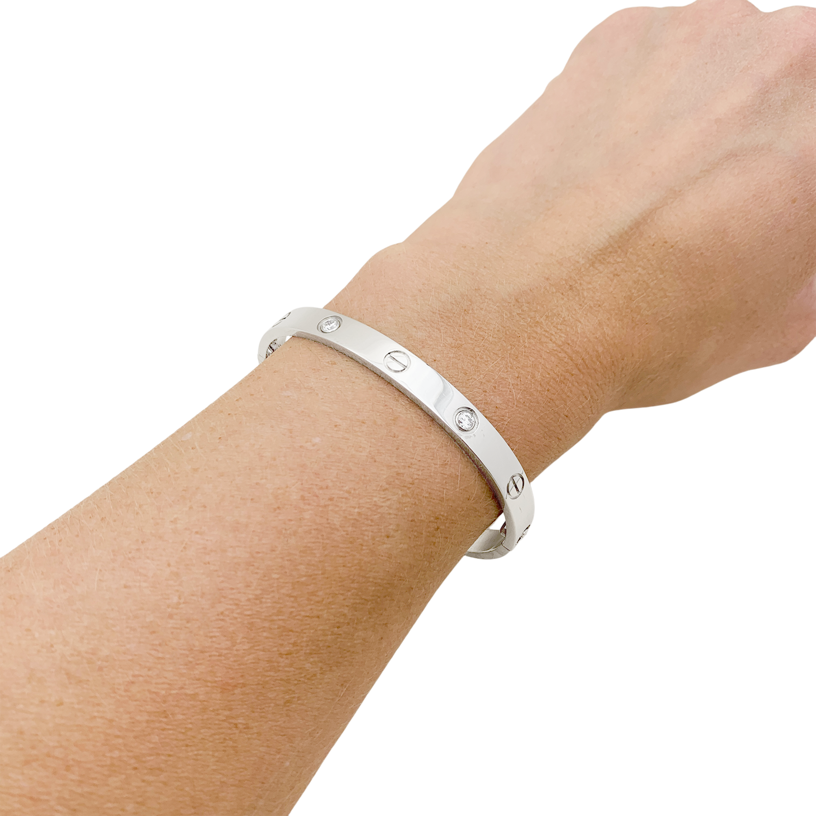 Bracelet Cartier, "Love", or blanc et diamants.