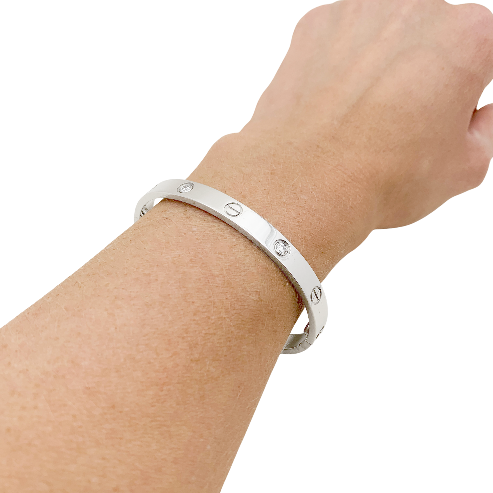 Bracelet Cartier, "Love", or blanc et diamants.