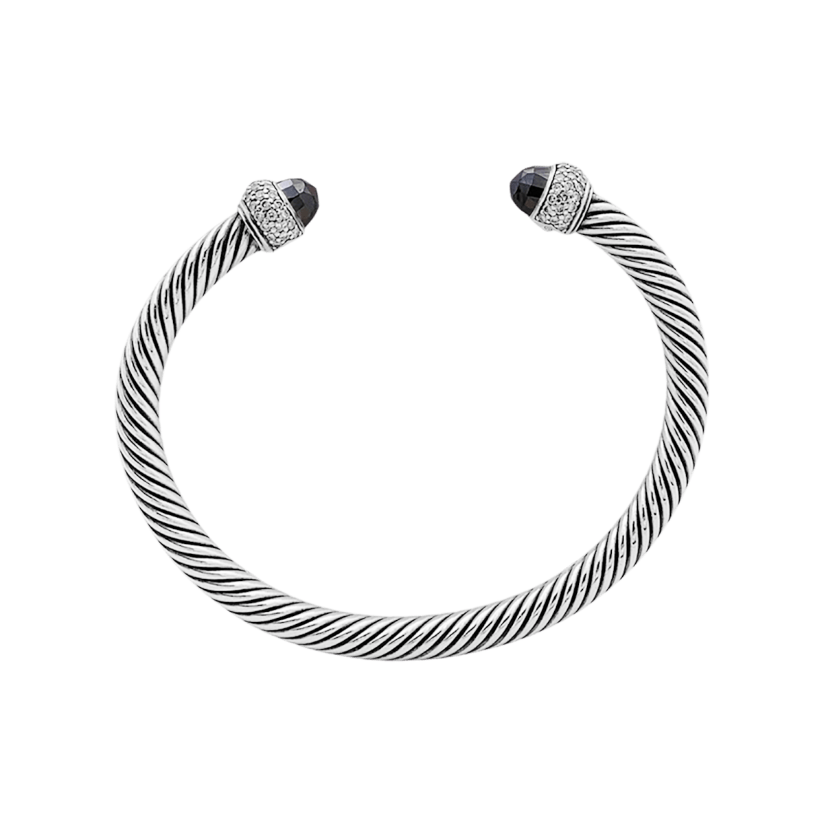 Bracelet David Yurman, "Cable Classic", argent, diamants, hématites. - Maison Eloe