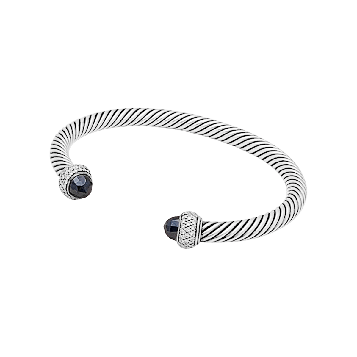 Bracelet David Yurman, "Cable Classic", argent, diamants, hématites. - Maison Eloe