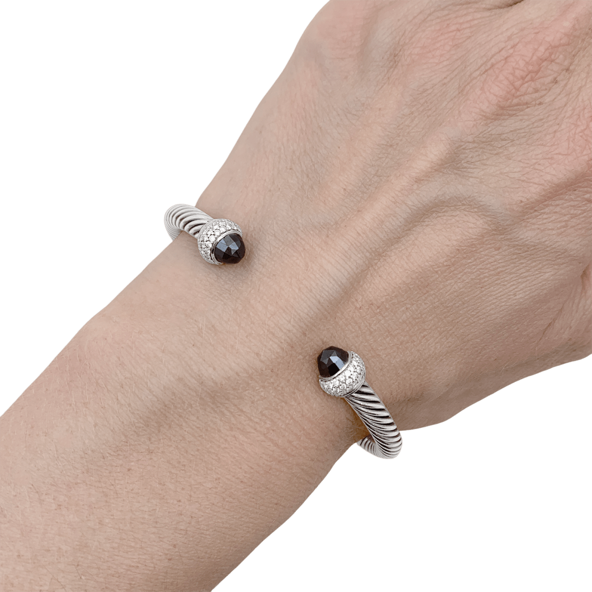 Bracelet David Yurman, "Cable Classic", argent, diamants, hématites. - Maison Eloe
