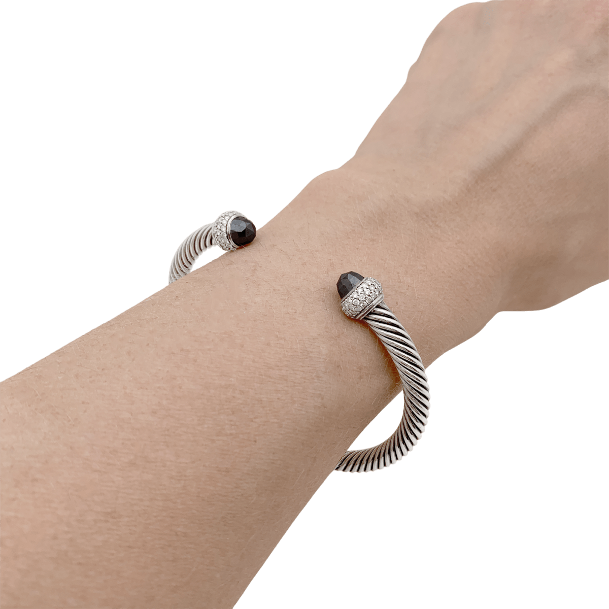 Bracelet David Yurman, "Cable Classic", argent, diamants, hématites. - Maison Eloe