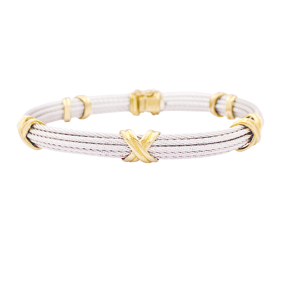 Bracelet Fred "Force 10" en acier et or jaune.