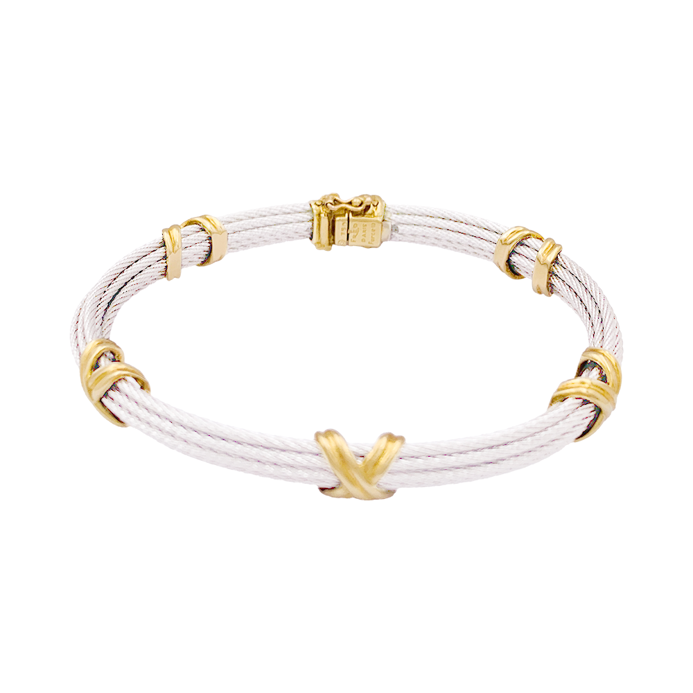 Bracelet Fred "Force 10" en acier et or jaune.