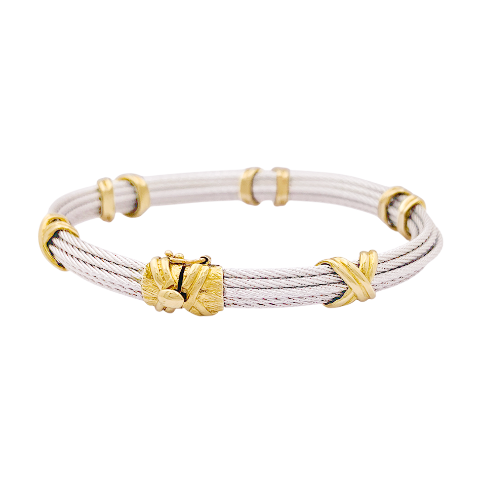 Bracelet Fred "Force 10" en acier et or jaune.