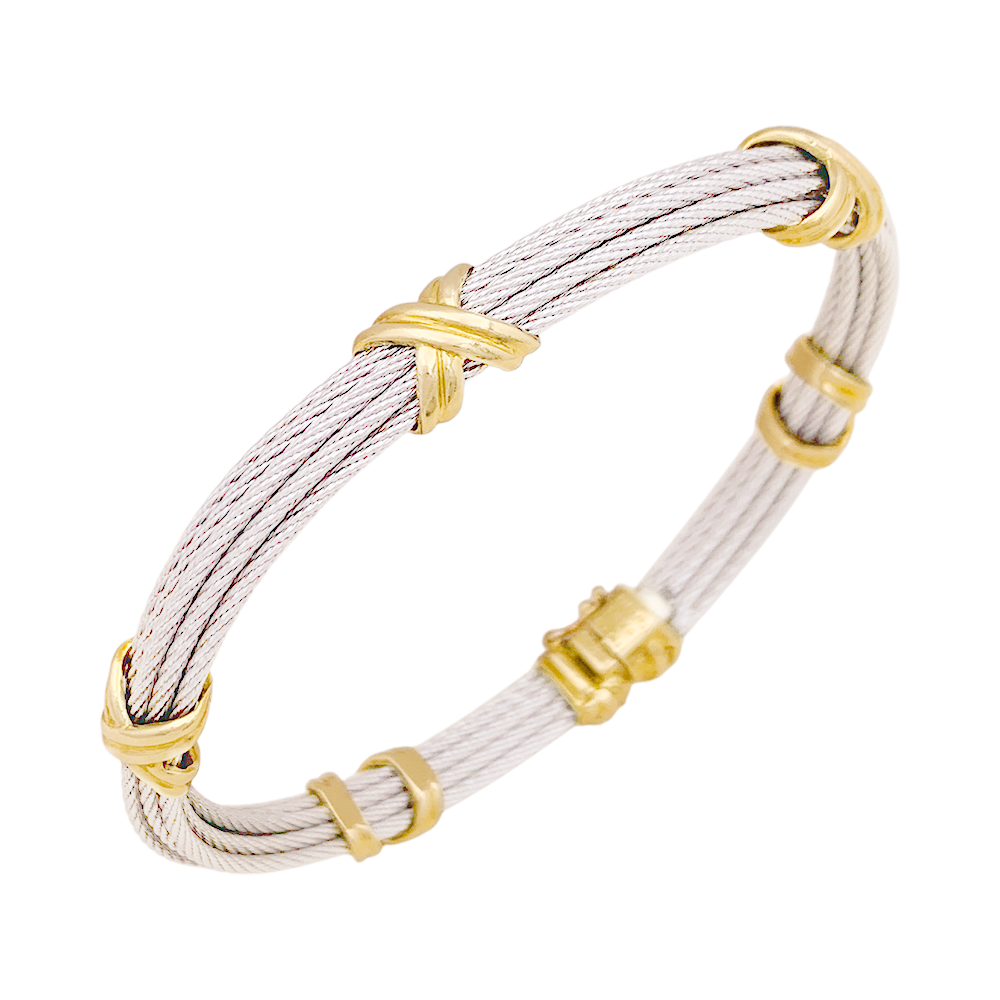 Bracelet Fred "Force 10" en acier et or jaune.
