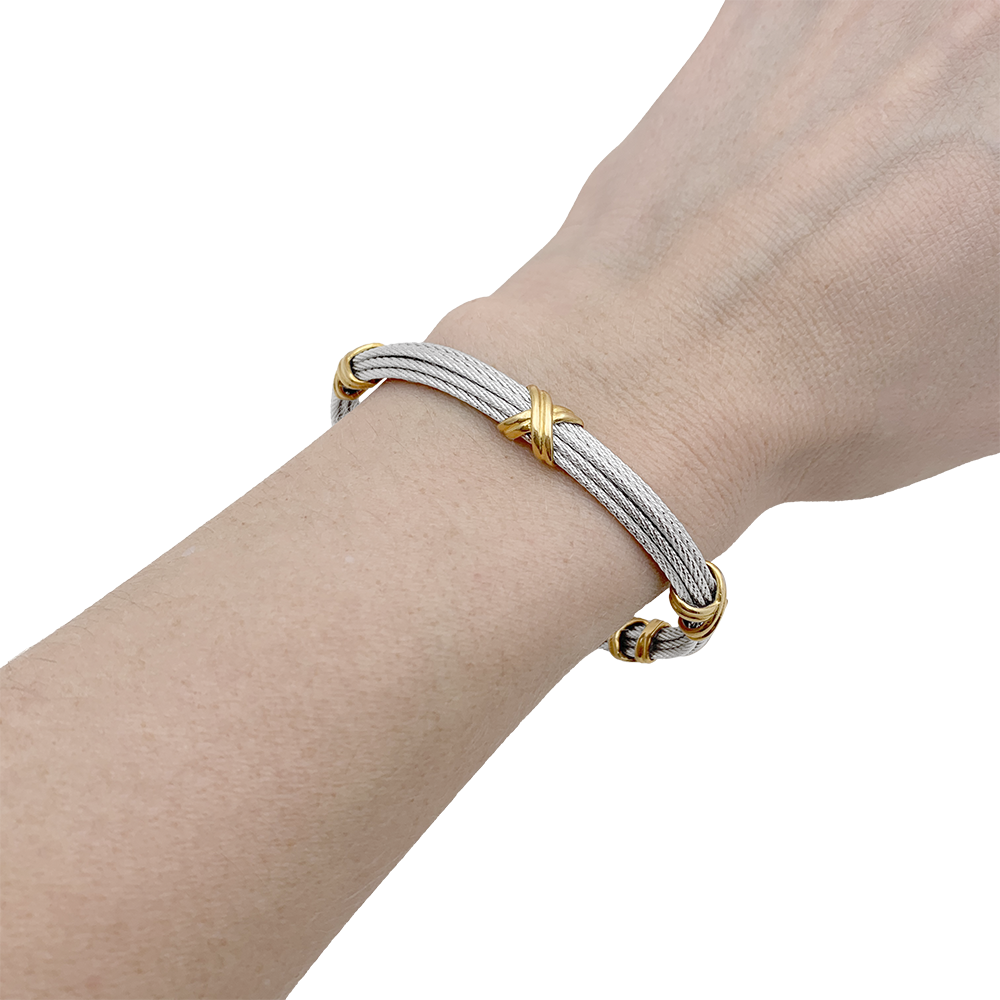 Bracelet Fred "Force 10" en acier et or jaune.