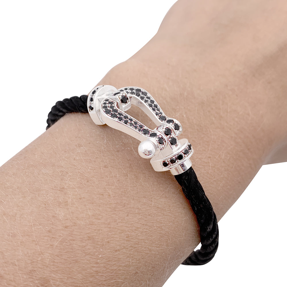 Fred bracelet, "Force 10", white gold, steel and black diamonds.