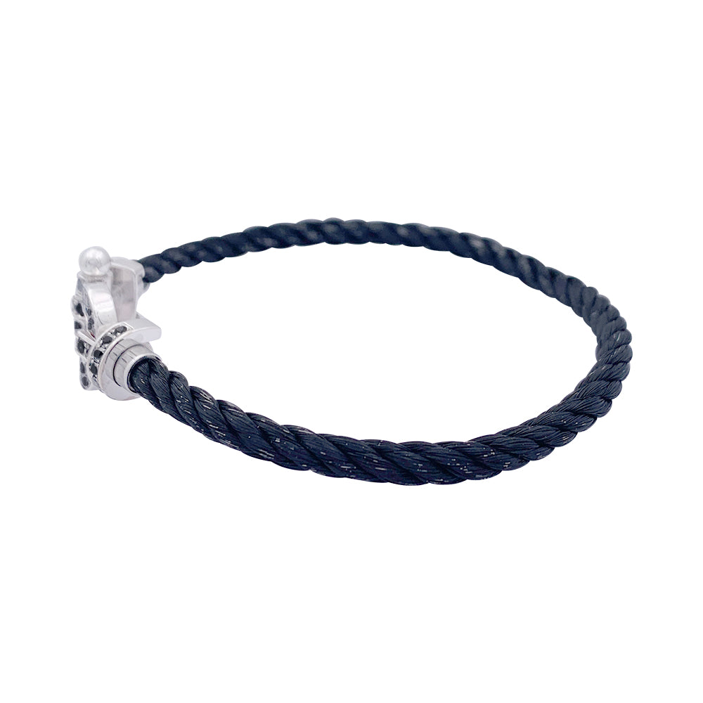 Fred bracelet, "Force 10", white gold, steel and black diamonds.