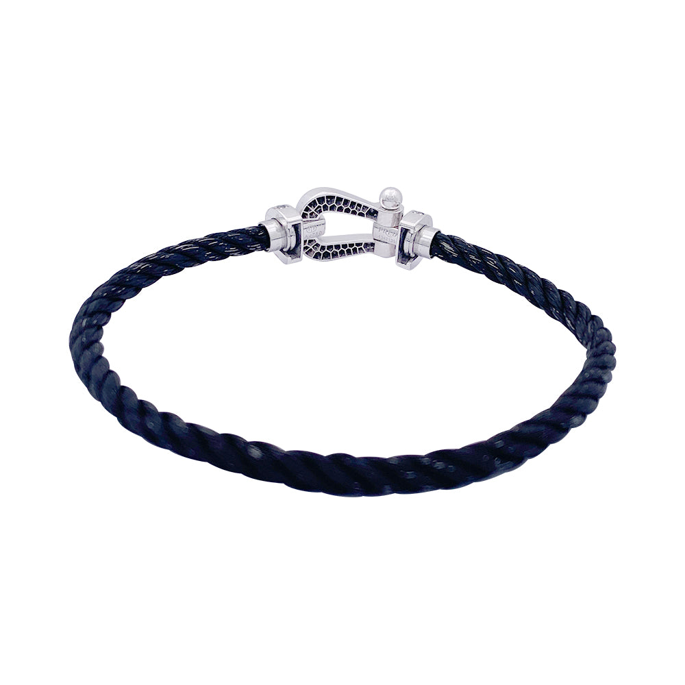 Fred bracelet, "Force 10", white gold, steel and black diamonds.