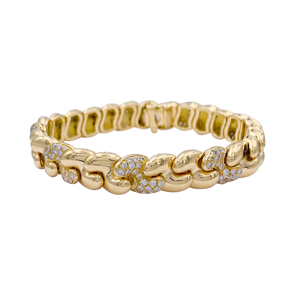 Bracelet Fred or jaune, diamants.
