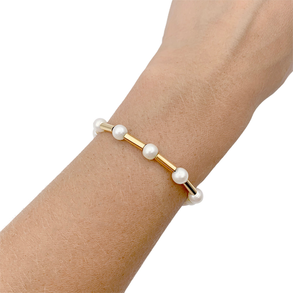 Bracelet Poiray, "Roseau", or jaune et perles.