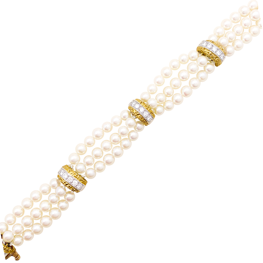 Bracelet Van Cleef & Arpels, deux ors, diamants, perles.