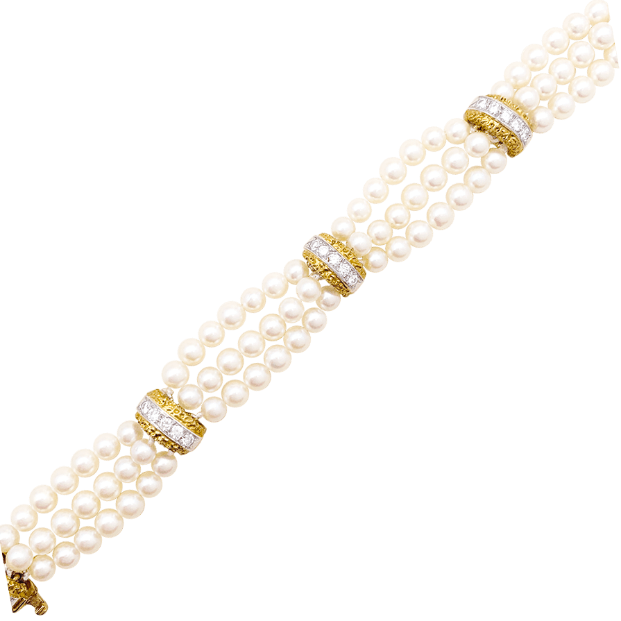 Bracelet Van Cleef & Arpels, deux ors, diamants, perles. - Maison Eloe
