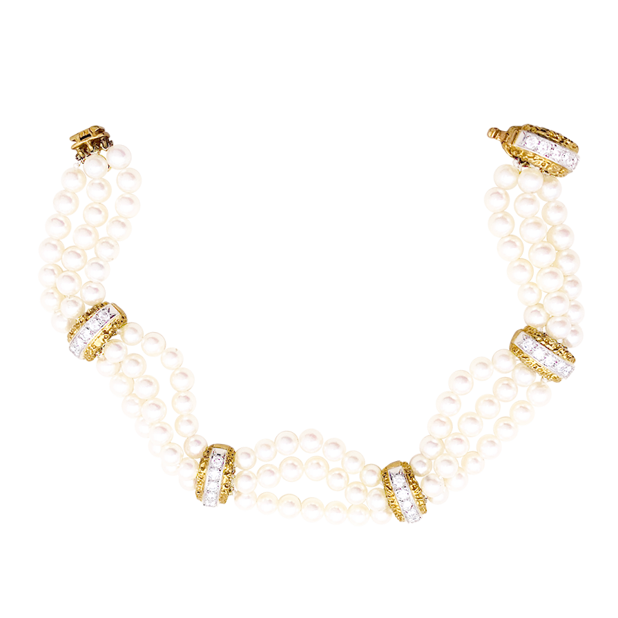 Bracelet Van Cleef & Arpels, deux ors, diamants, perles.