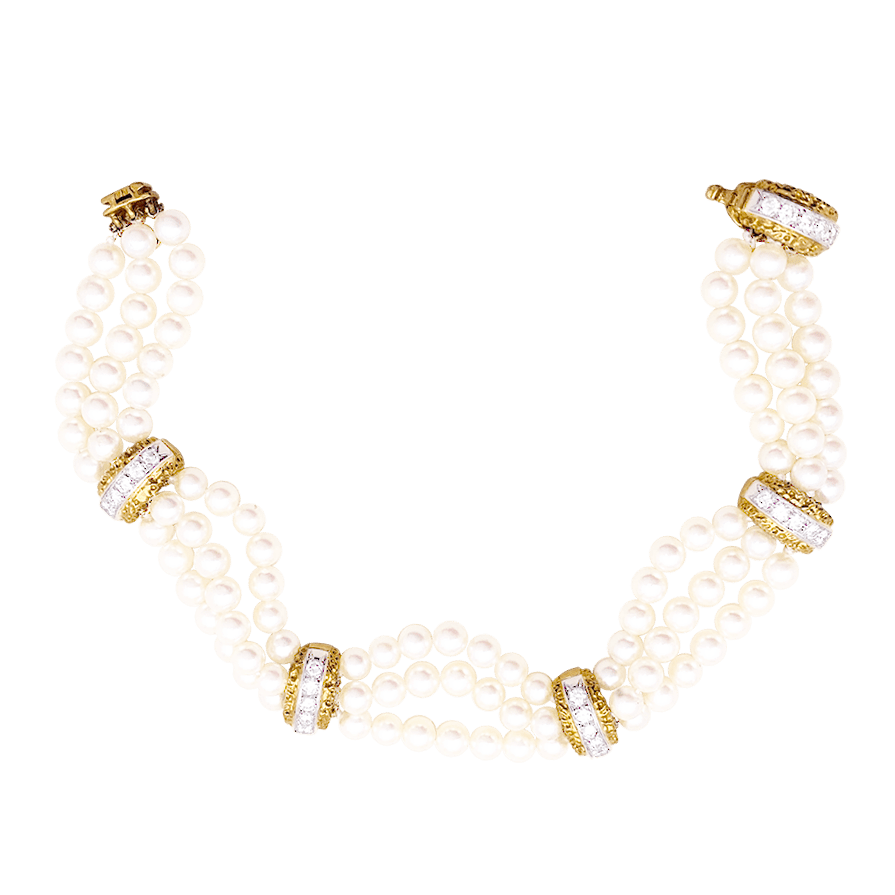 Bracelet Van Cleef & Arpels, deux ors, diamants, perles. - Maison Eloe