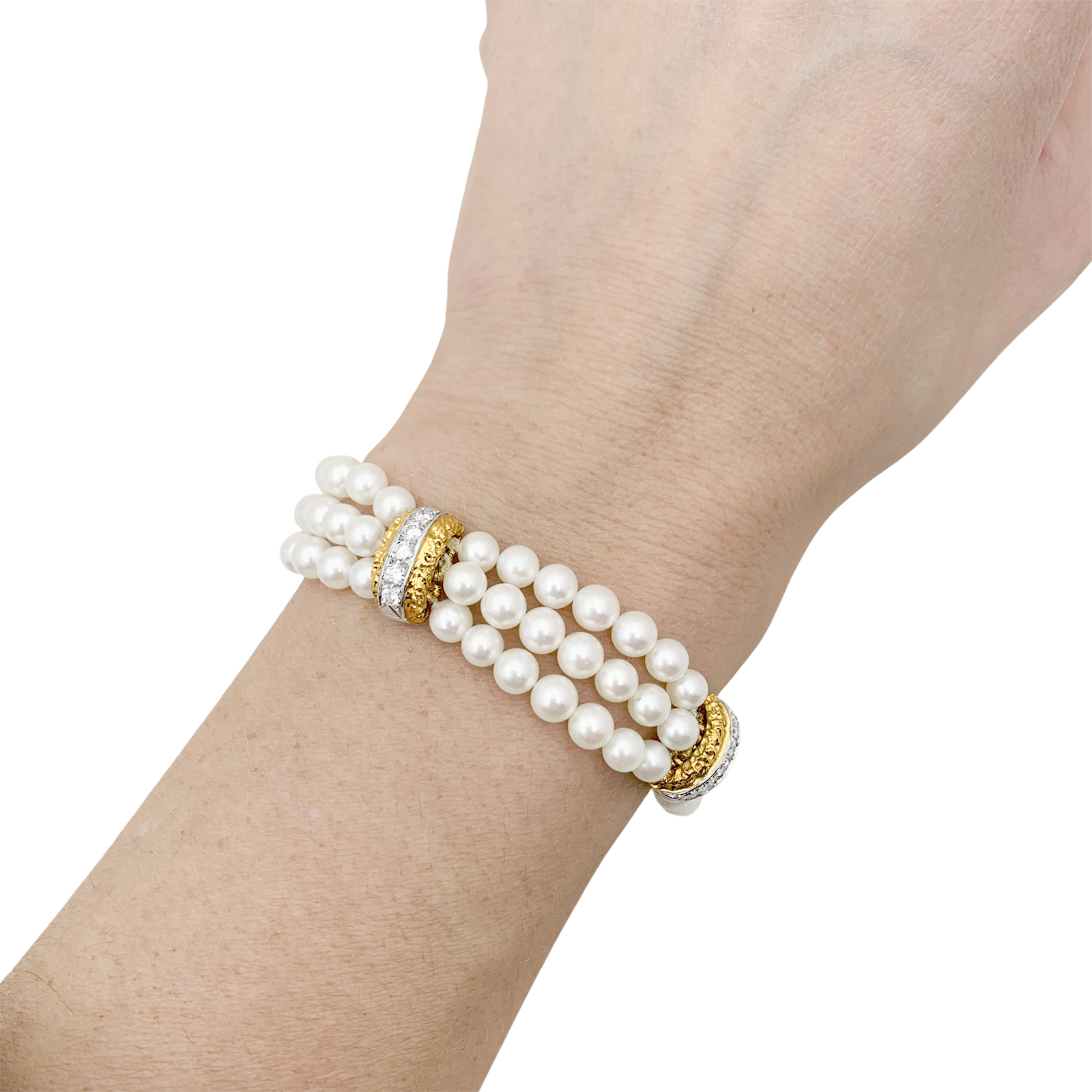 Bracelet Van Cleef & Arpels, deux ors, diamants, perles.