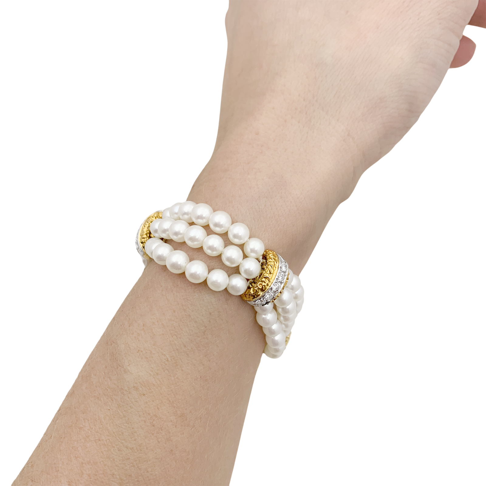 Bracelet Van Cleef & Arpels, deux ors, diamants, perles.