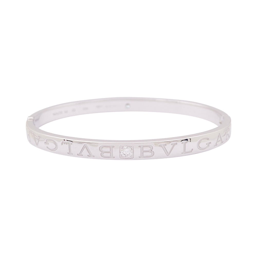 Bracelet jonc Bulgari "Bulgari Bulgari" or blanc, diamants.