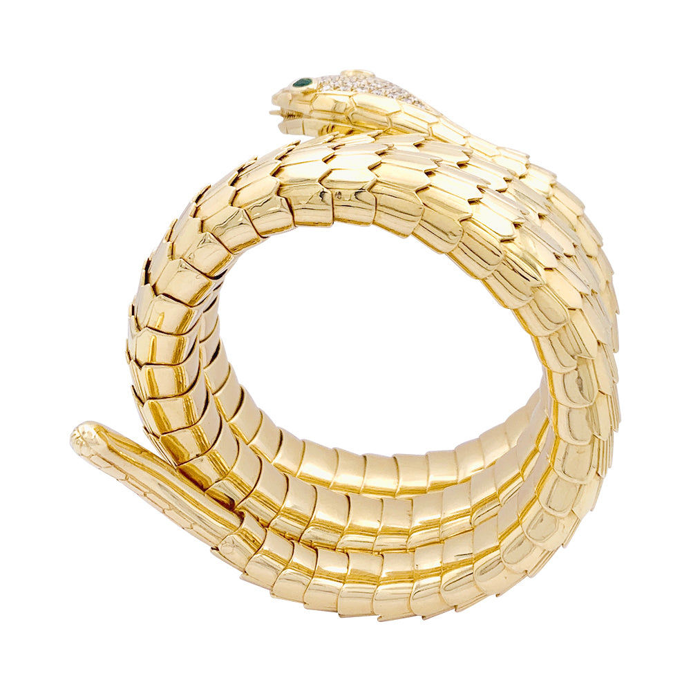 Illario bracelet, "Serpent", yellow gold, diamonds, emeralds.
