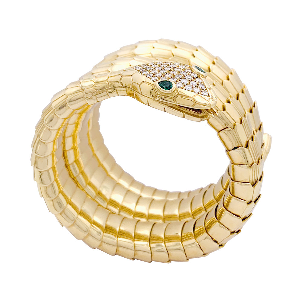 Illario bracelet, "Serpent", yellow gold, diamonds, emeralds.