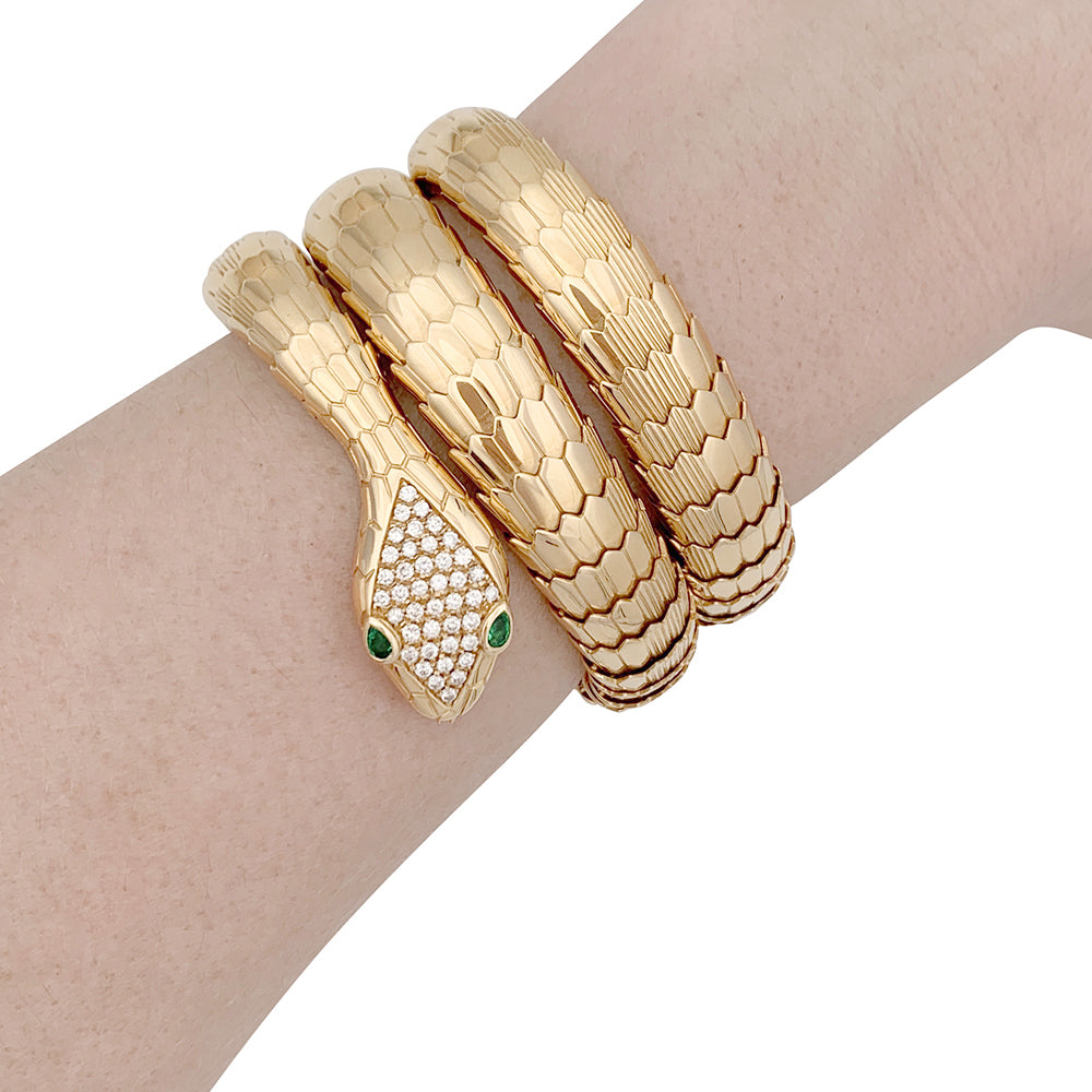 Illario bracelet, "Serpent", yellow gold, diamonds, emeralds.