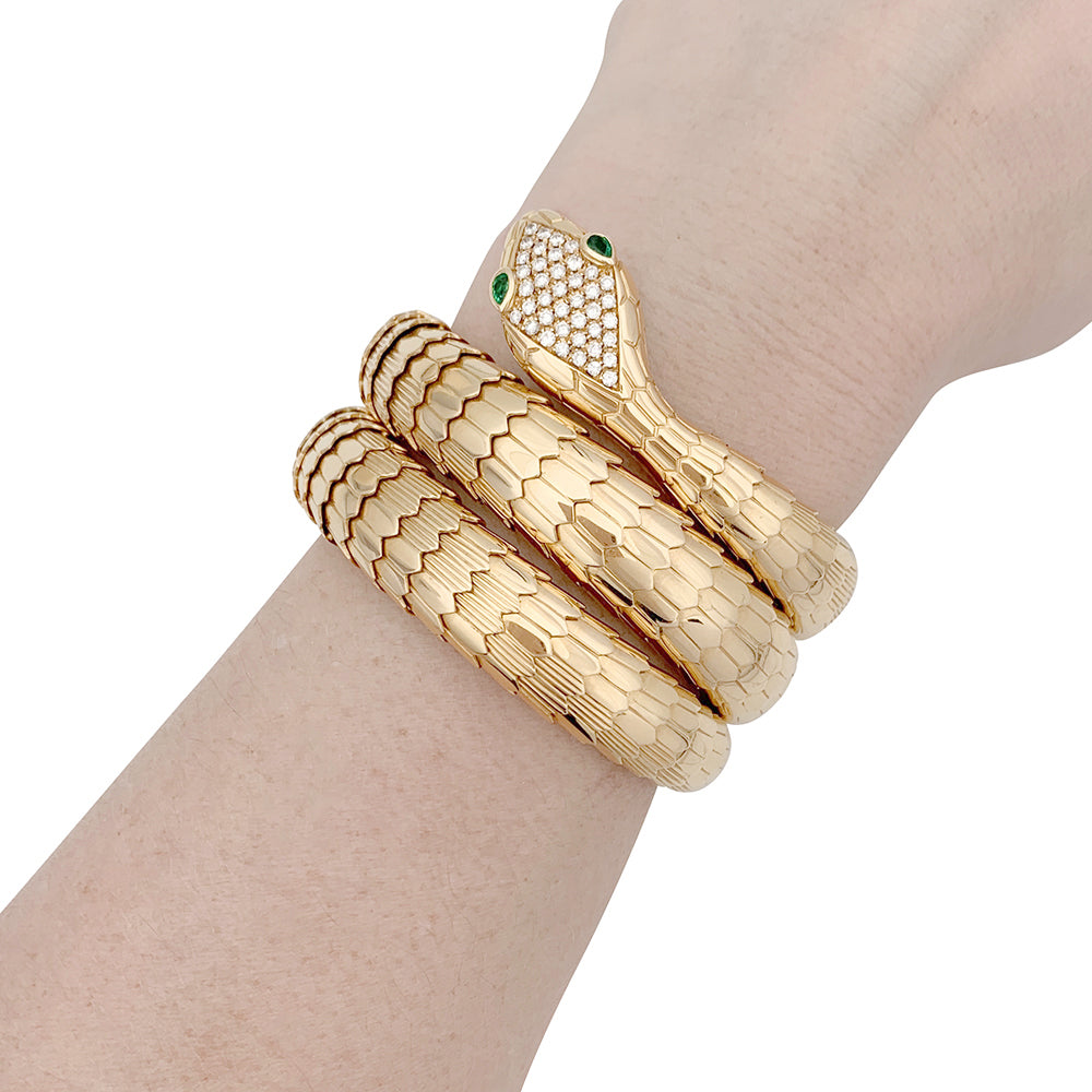Illario bracelet, "Serpent", yellow gold, diamonds, emeralds.