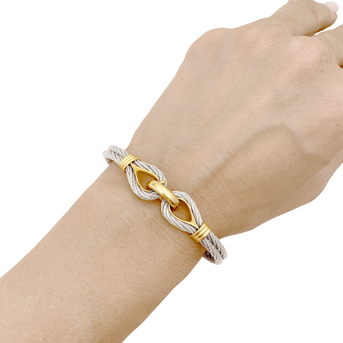 Bracelet vintage Fred, "Force 10", or jaune, acier. - Maison Eloe