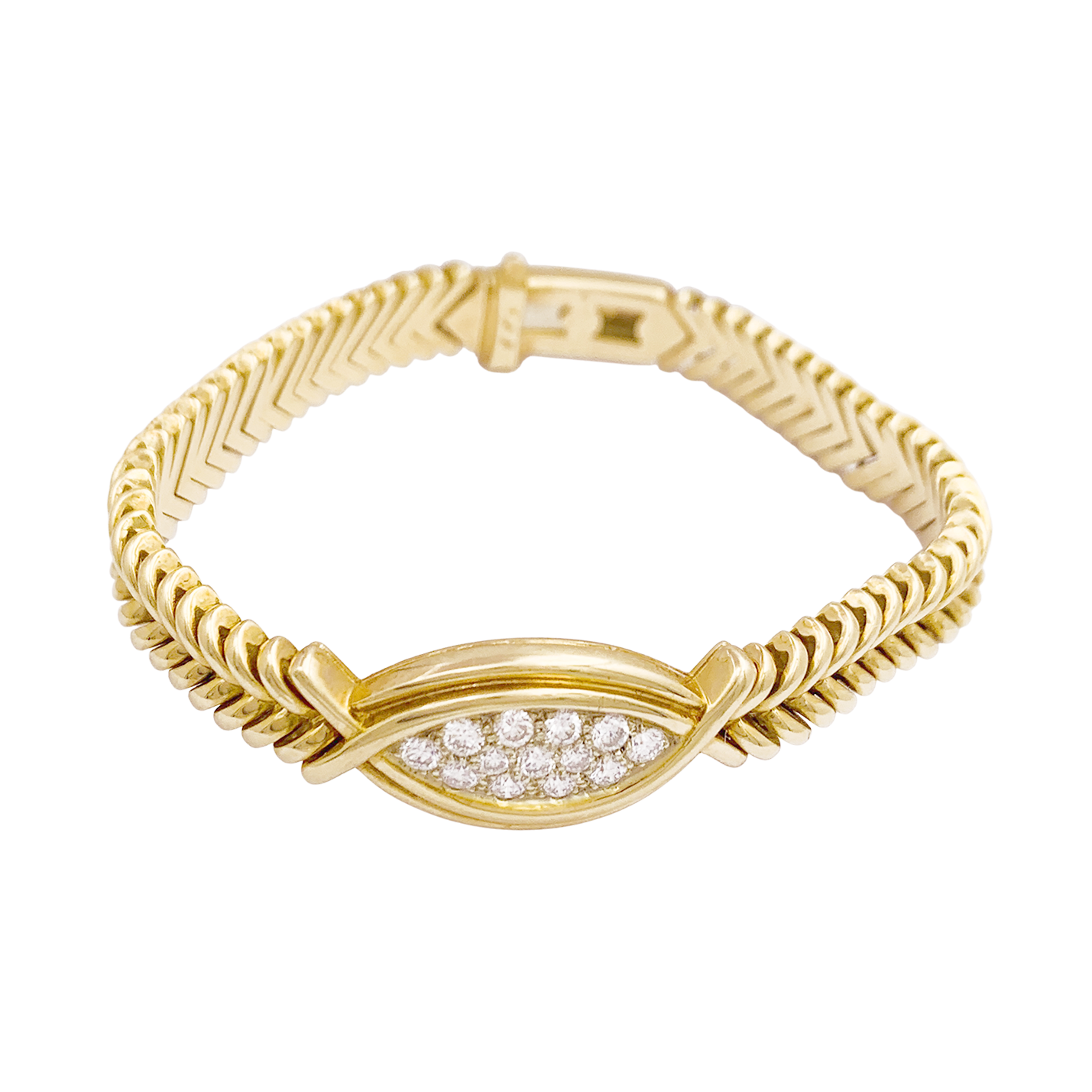 Bracelet vintage Fred or jaune, diamants.