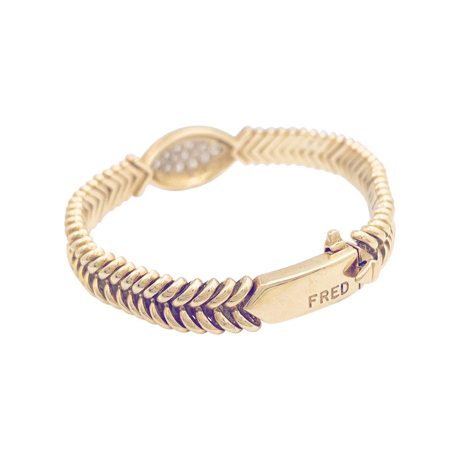 Bracelet vintage Fred or jaune, diamants.