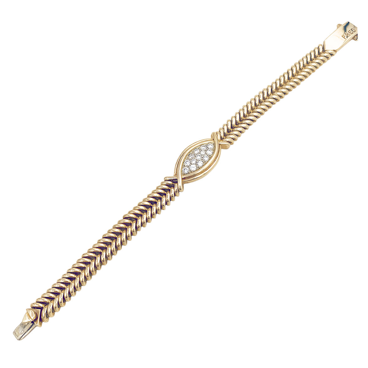 Bracelet vintage Fred or jaune, diamants.
