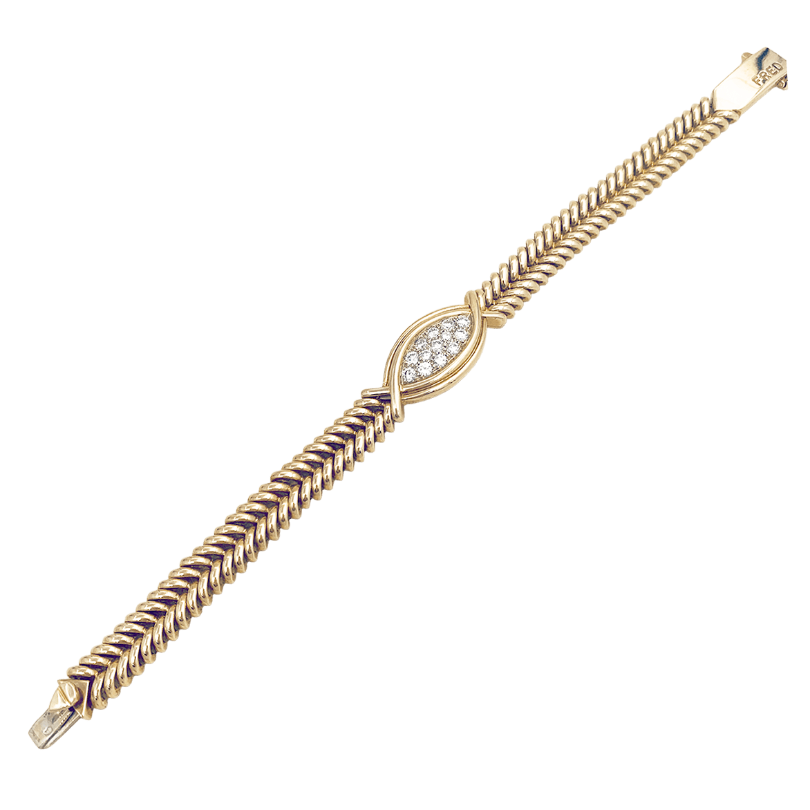 Bracelet vintage Fred or jaune, diamants. - Maison Eloe
