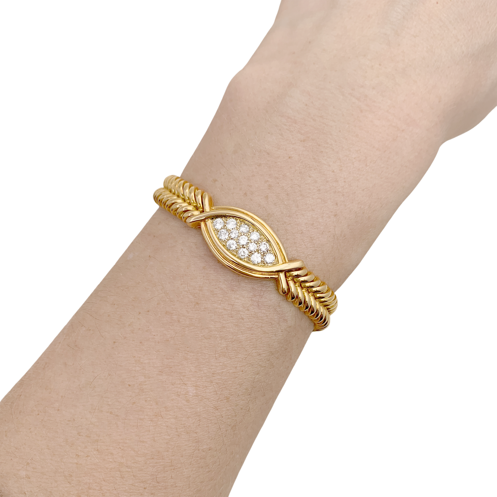 Bracelet vintage Fred or jaune, diamants.