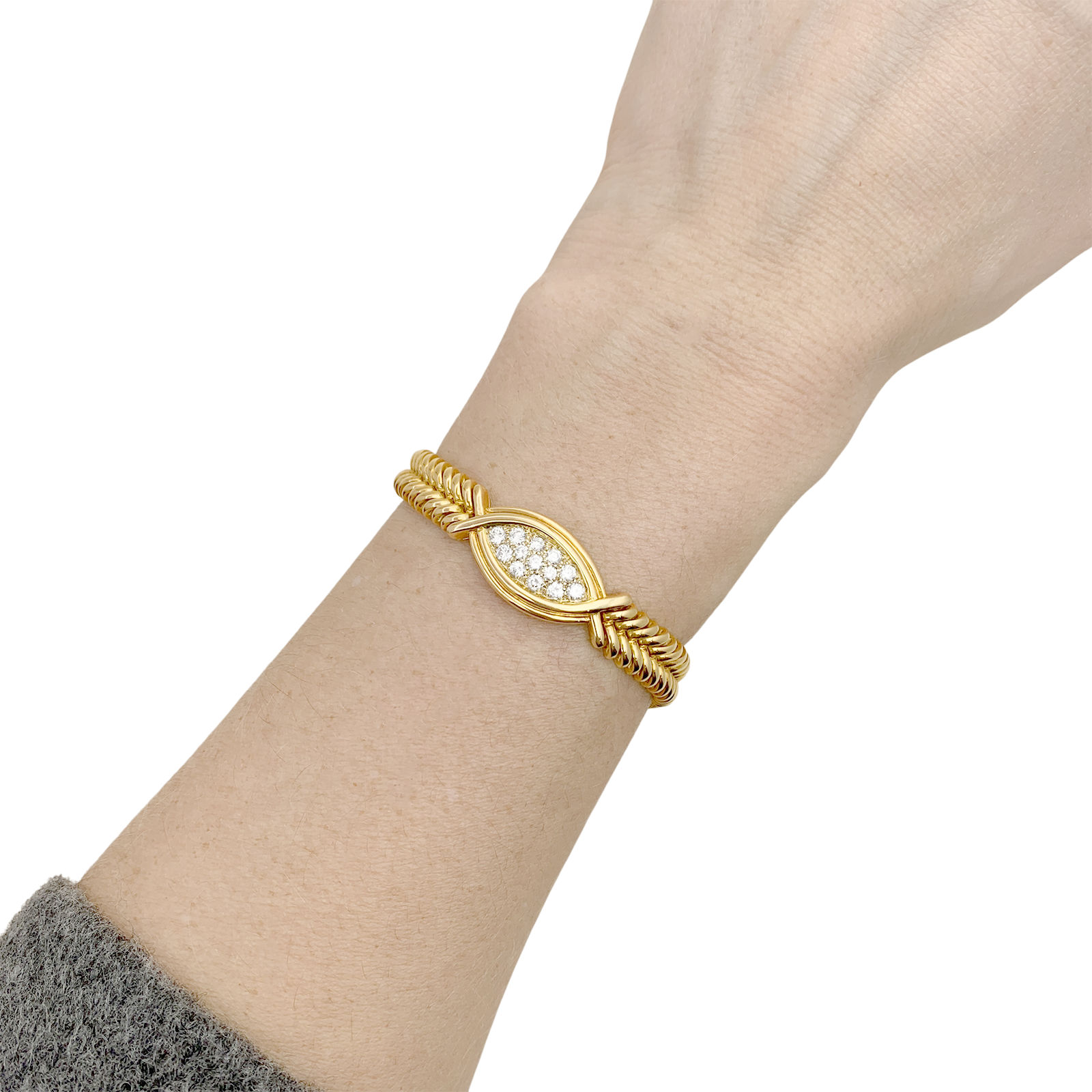 Bracelet vintage Fred or jaune, diamants.