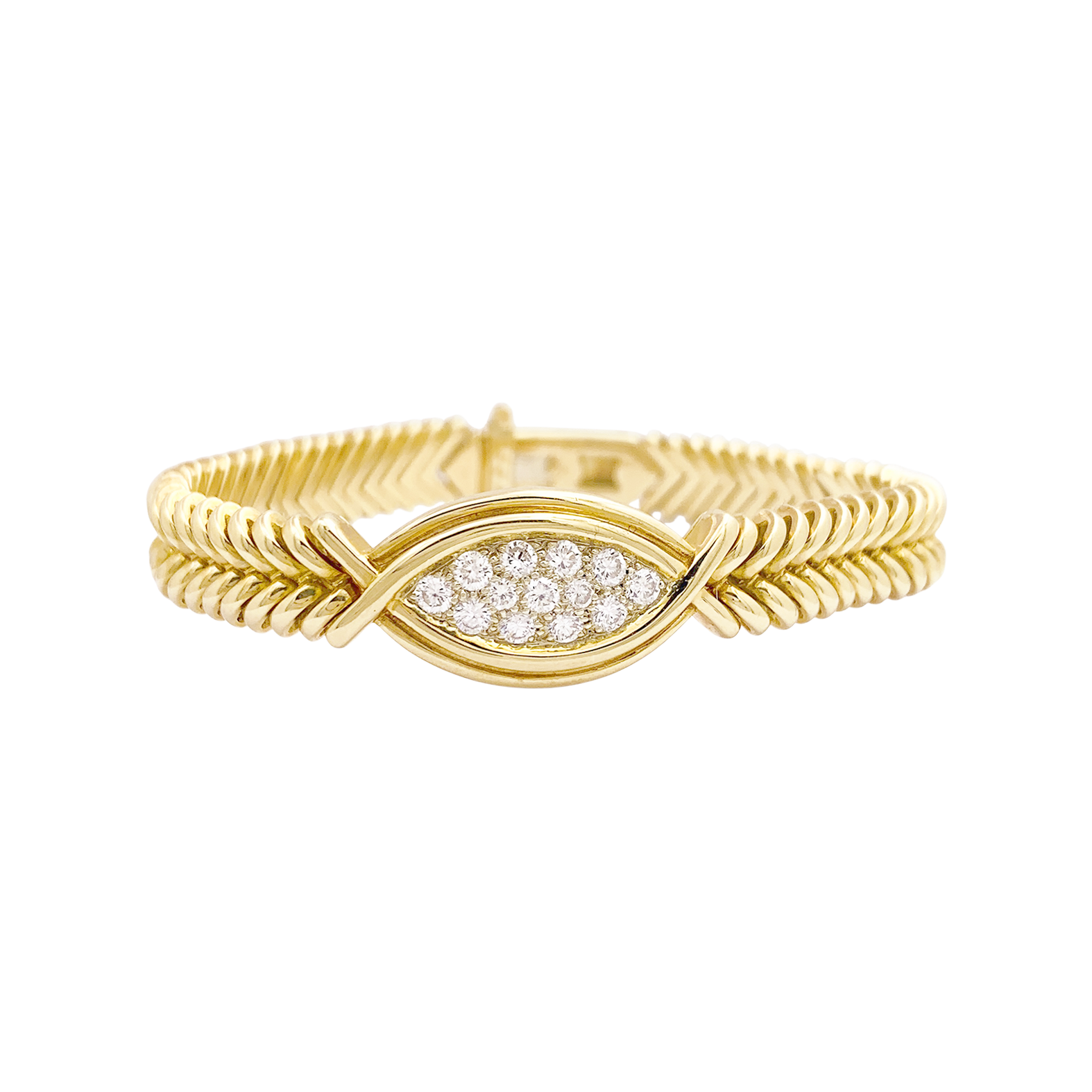 Bracelet vintage Fred or jaune, diamants.