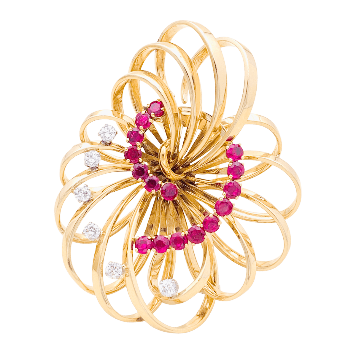 Broche BOUCHERON vintage or jaune, platine, rubis et diamants. - Maison Eloe